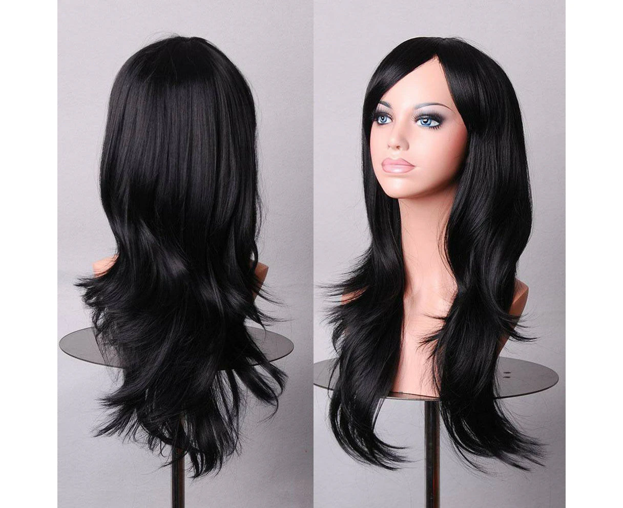 Womens 70cm Long Wavy Curly Hair Synthetic Cosplay Full Wig Wigs Party - Black