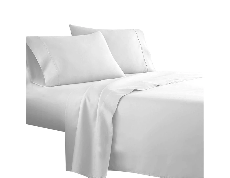 White 1000TC 4PCS Single/KS/Double/Queen/King Bed Flat Fitted Sheet Set Pillowcase