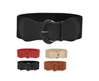 Women Ladies Faux Leather Wide Stretch Elastic Buckle Cinch Waist Wide Belt - Black