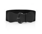 Women Ladies Faux Leather Wide Stretch Elastic Buckle Cinch Waist Wide Belt - Black