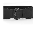 Women Ladies Faux Leather Wide Stretch Elastic Buckle Cinch Waist Wide Belt - Black