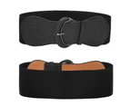 Women Ladies Faux Leather Wide Stretch Elastic Buckle Cinch Waist Wide Belt - Black