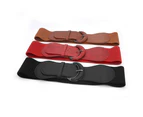 Women Ladies Faux Leather Wide Stretch Elastic Buckle Cinch Waist Wide Belt - Red