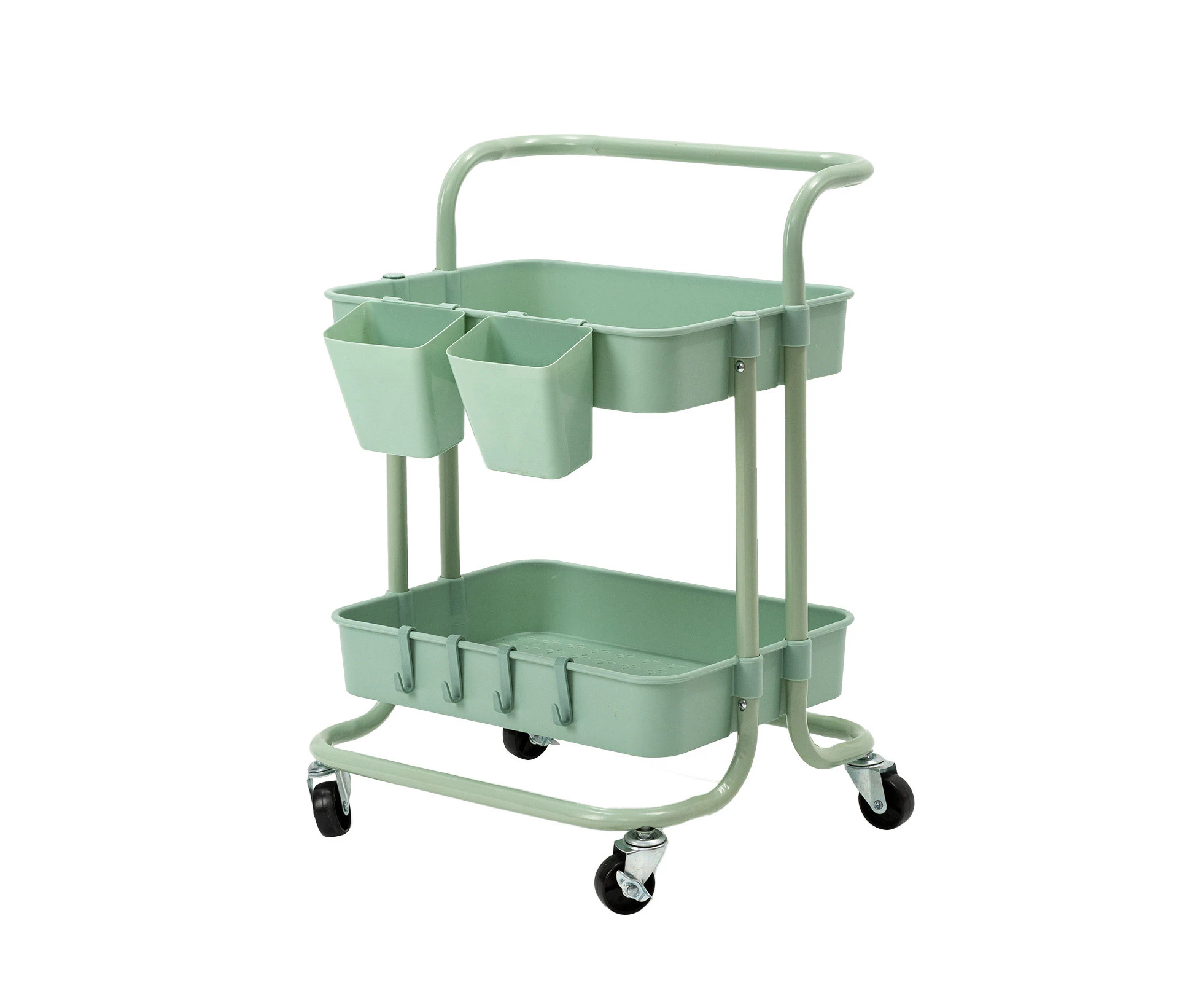 Kandoka 2 Tier Green Trolley Cart Storage Utility Rack Organiser Swivel Kitchen