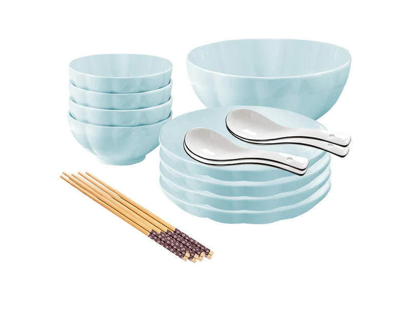 SOGA Light Blue Japanese Style Ceramic Dinnerware Crockery Soup Bowl Plate Server Kitchen Home Decor Set of 9