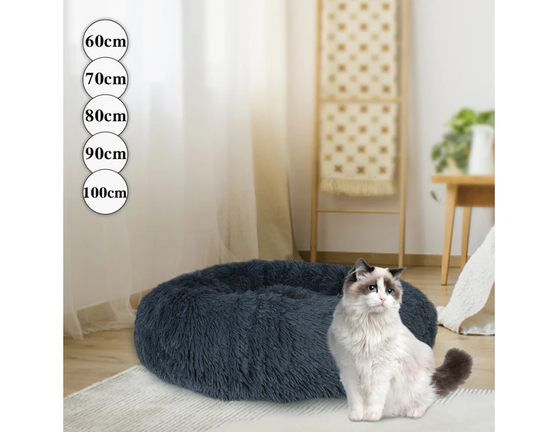 Oppsbuy Cat Bed Soft Calming Plush Kennel Bed Warm Sleeping Cushion Round Pet Dog Beds 60/70/80/90/100cm