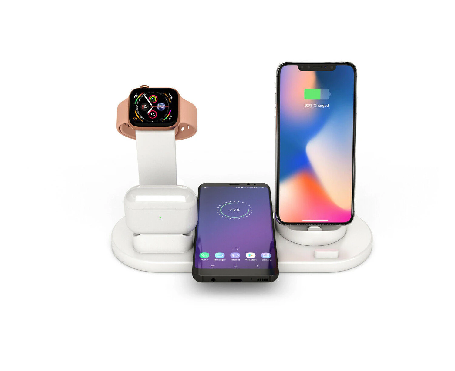 3 in 1 Apple Qi Wireless Charger Charging Dock Stand Station For iPhone Watch - White