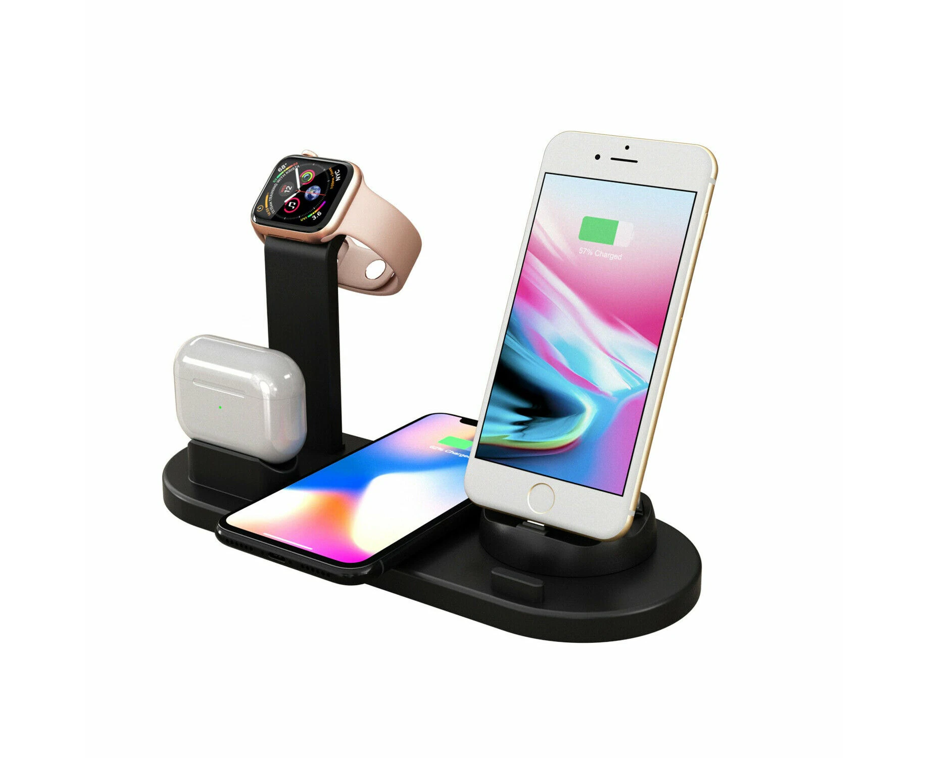 3 in 1 Wireless Charger Dock Charging Station For Apple Watch iPhone 12 11 XS 8+ - Black