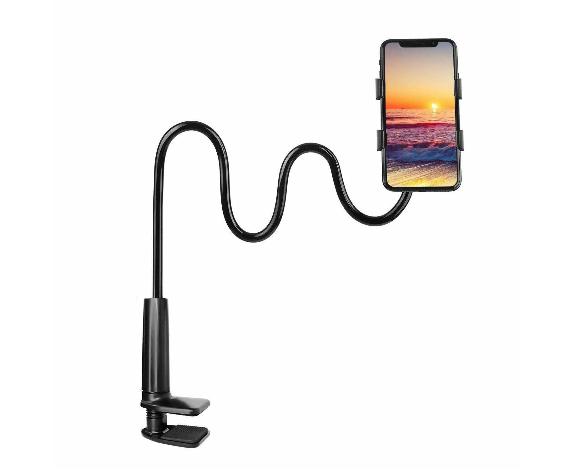 Mobile Phone Flexible 360 Clip Mount Stand Holder Bed Desktop Bracket Clamp - Black