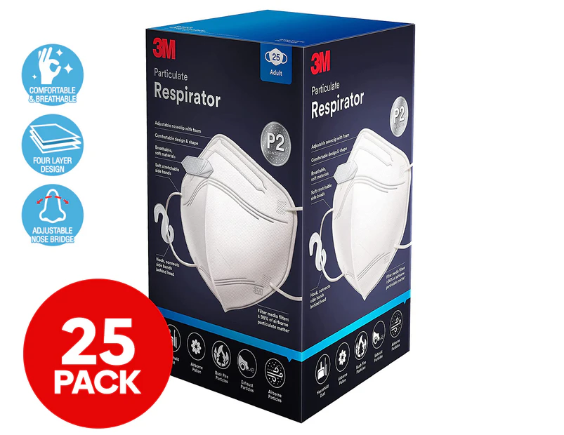 3M P2 Respirator Disposable Face Masks 25-Pack - White