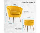 La Bella Armchair Chair Accent Velvet Shell Scallop + Ottoman Footstool Round - Yellow