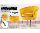 La Bella Armchair Chair Accent Velvet Shell Scallop + Ottoman Footstool Round - Yellow