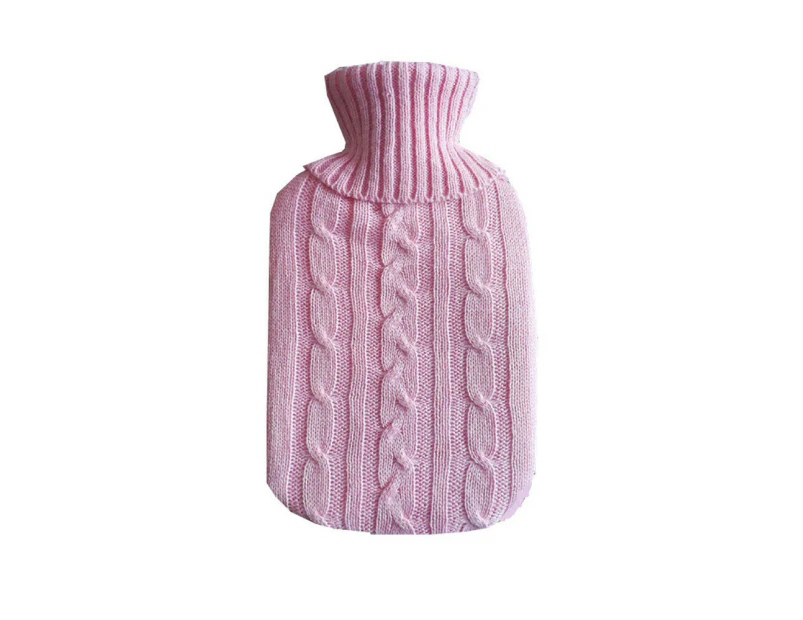 2.0 Litre Winter Hot Water Bottle Cover Knitted Warmer Grey Heat Soft Bag - pink
