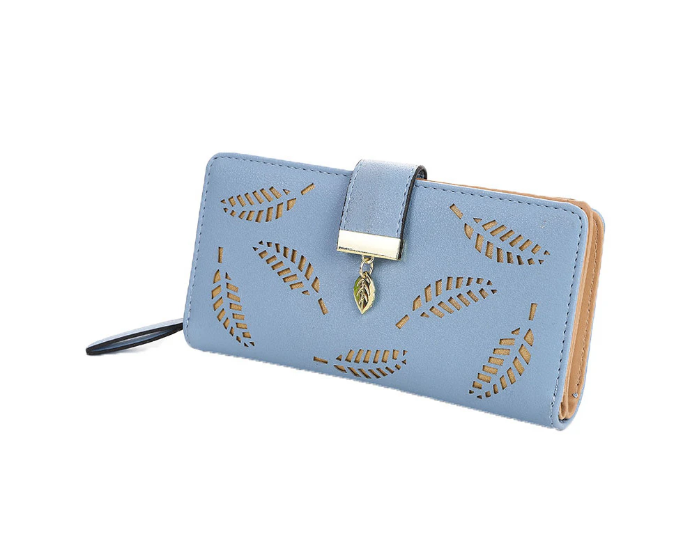 Nevenka Womens Long Leaf Bifold Wallet Leather Zipper Buckle Elegant Clutch-Blue