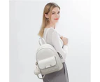 Nevenka Mini Backpack for Women Cute Leather Small Bookbag with Cat Shaped Lock-White