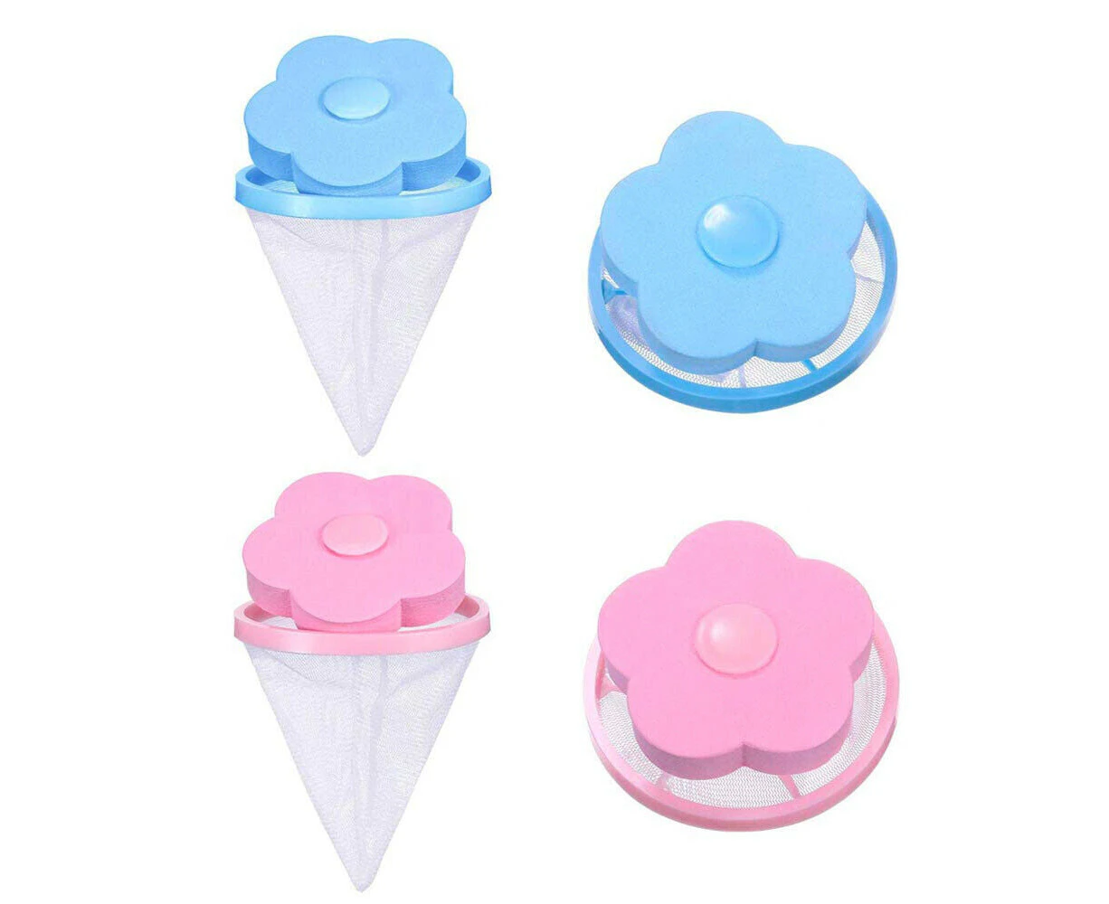 2PC Washing Machine Filter Bag Floating Lint Hair Catcher Mesh Pouch Laundry Tool - 2 Blue&2 Pink