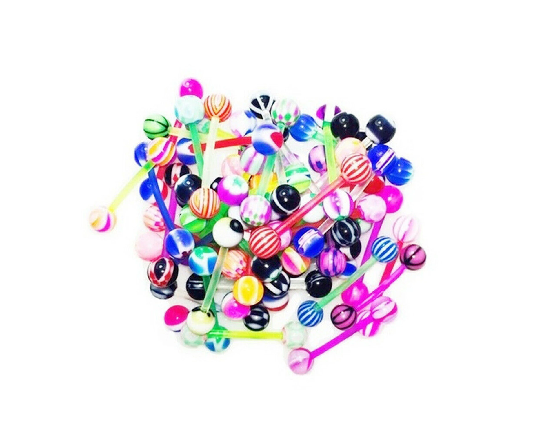 50Pcs Mixed Color Tongue Ring Body Piercing Jewellery Nipple Tounge Barbell Bar