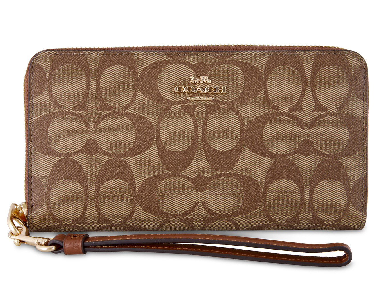 Coach Long Zip Around Signature Canvas Wallet - Khaki/Redwood | Catch.co.nz