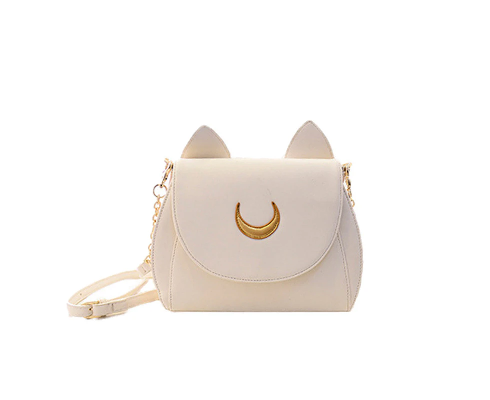 Nevenka Moon Luna Cat Purses Pu Leather Shoulder Messenger Bag-White