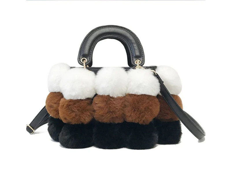 Nevenka Plush Bucket Handbag Fluffy Crossbody Bag-Brown