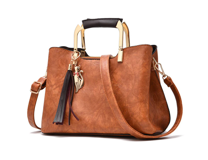 Nevenka Ladies Leather Vintage Handbag Large Capacity Shoulder Bag-Brown