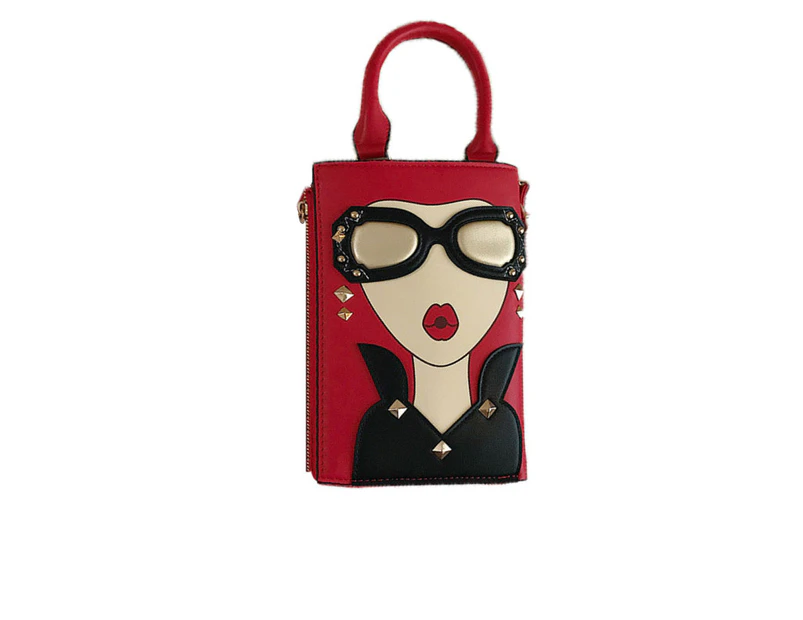 Nevenka Personalized 3D Ladies Leather Top Handle Handbags Crossbody Shoulder Bags-Red