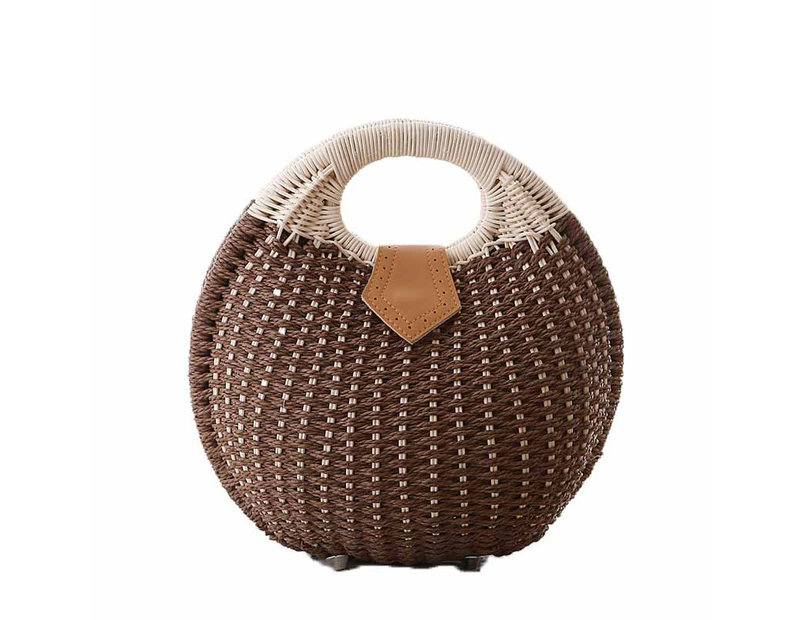Nevenka Women Shell Shape Straw Bag Woven Beach Handbags-Brown