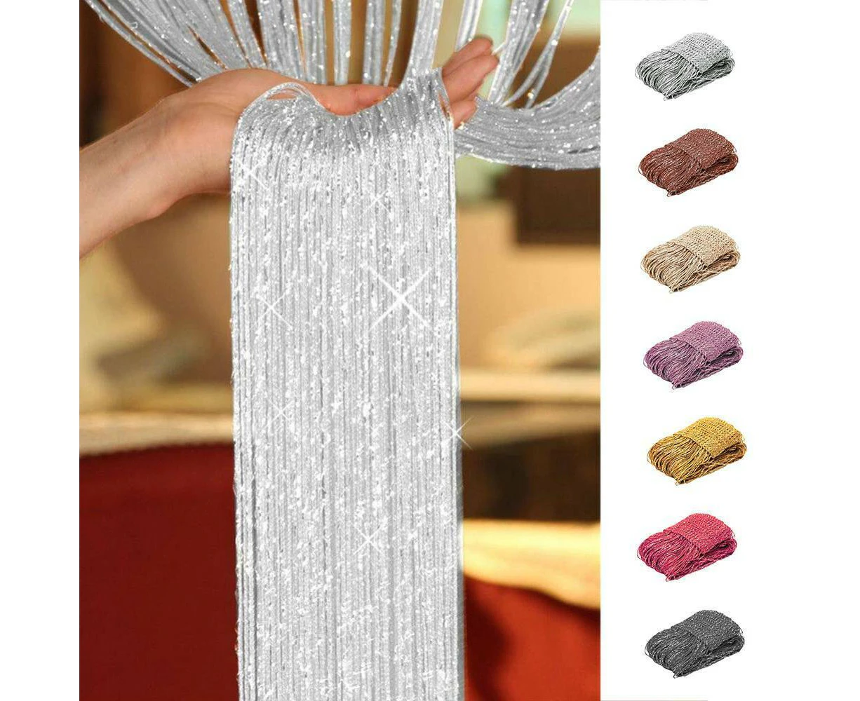 String Door Curtain Fly Screen Window Panel Tassel Fringe Beads Room Divider - Purple