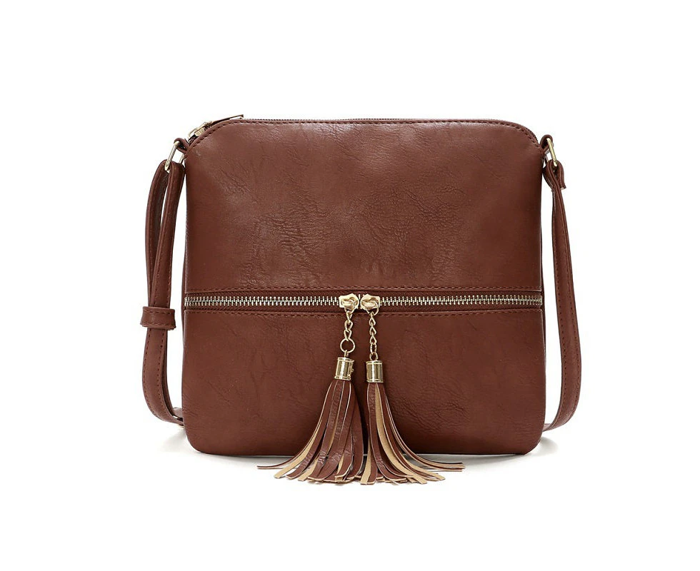 Nevenka Lightweight Medium Crossbody Bag with Tassel-Browm