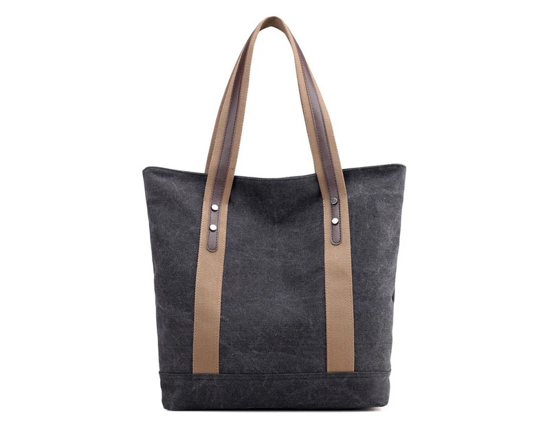 Nevenka Womens Canvas Shoulder Bags Retro Casual Handbags Work Bag-Black