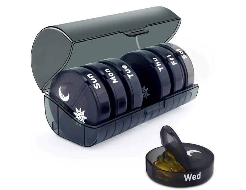 Weekly Pill Box Organizer 2 Times a Day Large Portable Medicine Organizer-Black