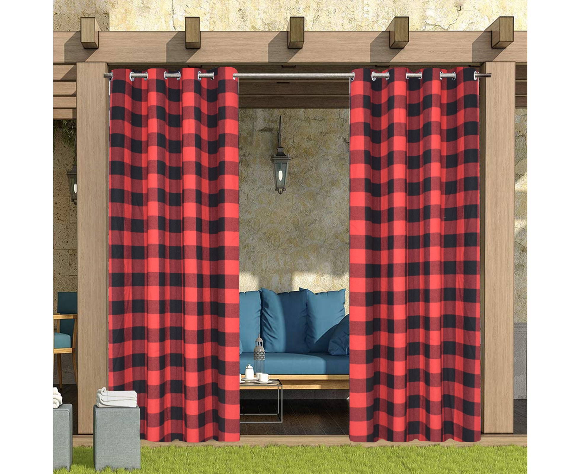 LIFONDER Outdoor Sheer Curtains 84 W54 x L84 Inches Waterproof Grommet Indoor Outdoor Curtains Patio Privacy Off White Sheer Drapes Blinds for Porch/Deck/Pergola with 2 Tiebacks 2 Panels 