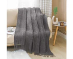 Textured throw blanket solid soft for sofa couch decorative knitted blanket, grey