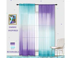 Sheer Curtains for Bedroom 2 Pieces Set Reversible Semi Sheer Ombre Curtains for Living Room Lemon Green and Purple