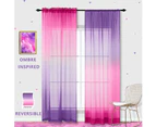 Sheer Curtains for Bedroom 2 Pieces Set Reversible Semi Sheer Ombre Curtains for Living Room Lemon Pink and Purple