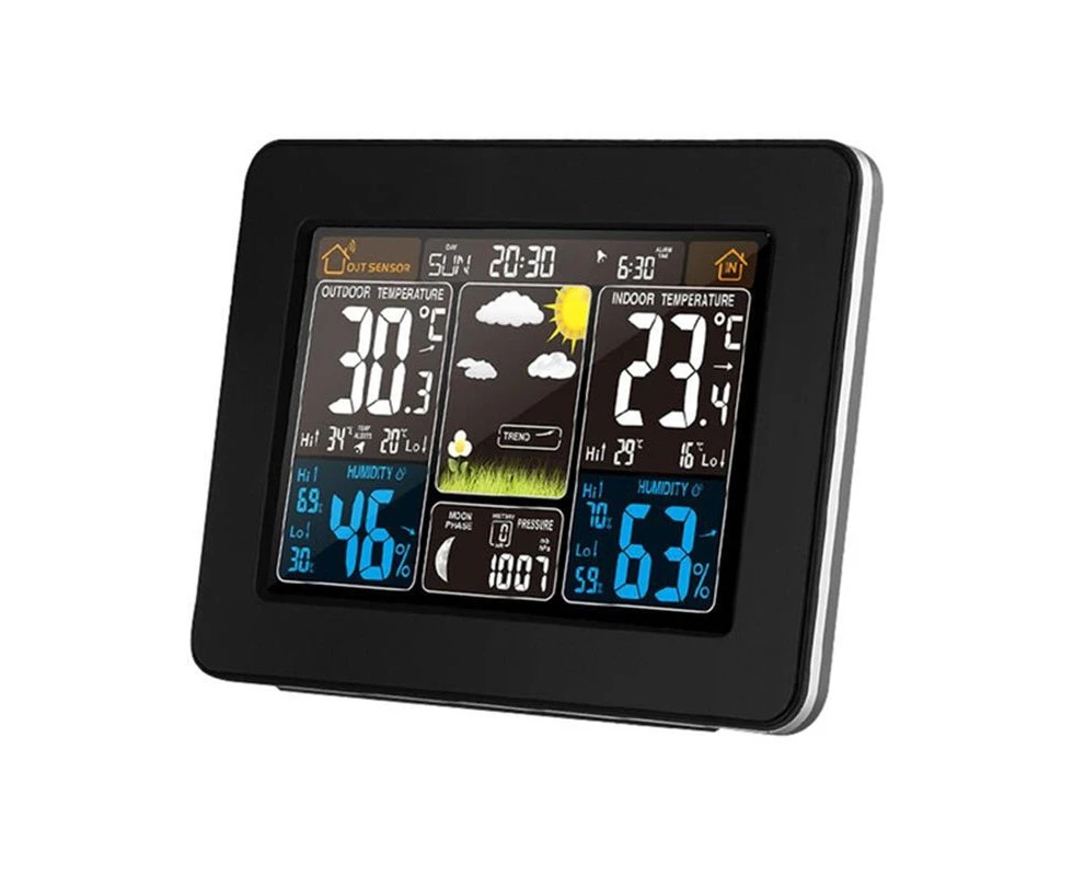 LCD Display Weather Station Alarm Clock- USB Powered - Black