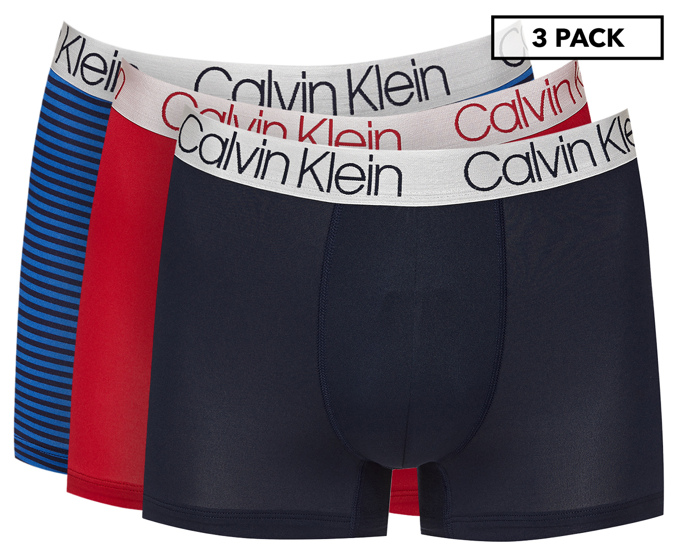 Calvin Klein Men's Microfibre Trunks 3-Pack - Shoreline/Bluebird ...