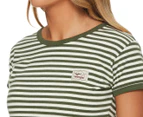 Wrangler Women's Tyler Rib Tee / T-Shirt / Tshirt - Olive Stripe