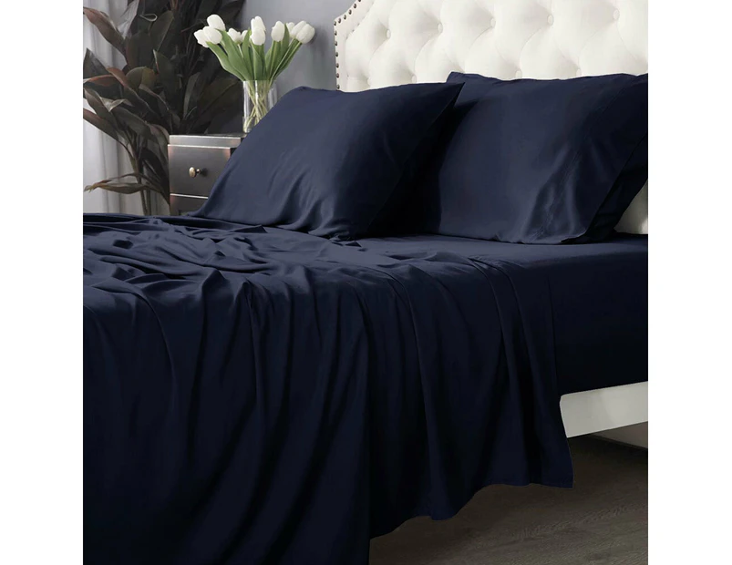 Park Avenue Split King Bed Bamboo Cotton Sheet Set w/Pillowcases 500TC Indigo