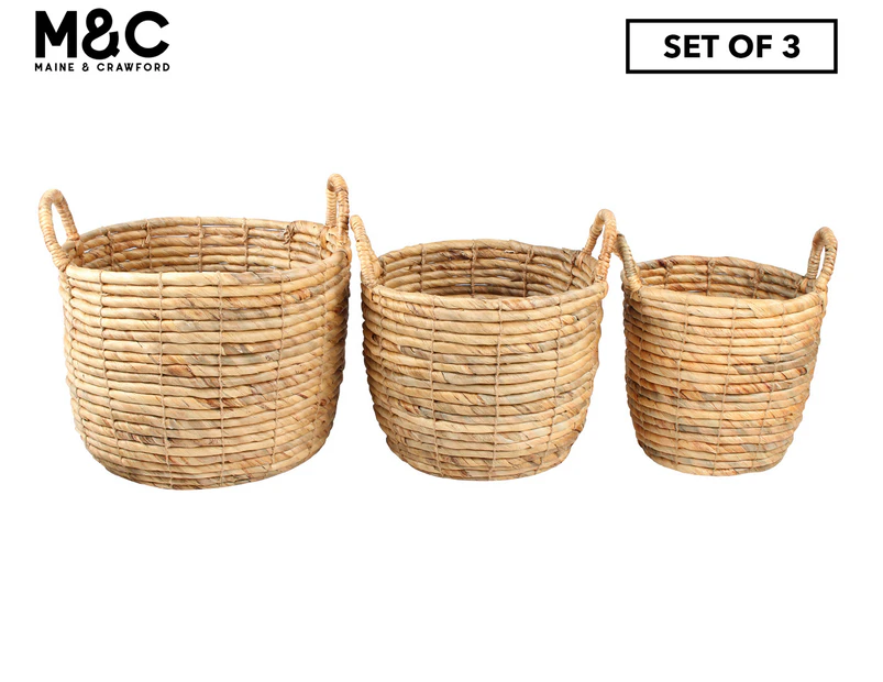 Set of 3 Maine & Crawford Toni Water Hyacinth Baskets - Brown