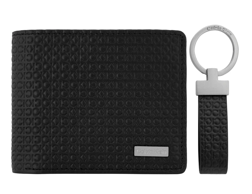 Calvin Klein Embossed Slimfold Wallet w/ Key Fob - Black