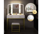 Large Vanity Dressing Table Makeup Desk Set with 10 LED Lighted Mirror Stool 2 Drawers White