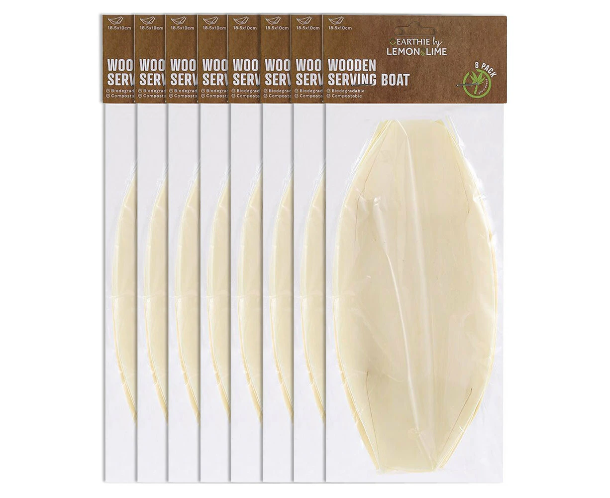 64pc Lemon & Lime Eco Wood 18.5cm Disposable Food Serving Boat Plate Catering