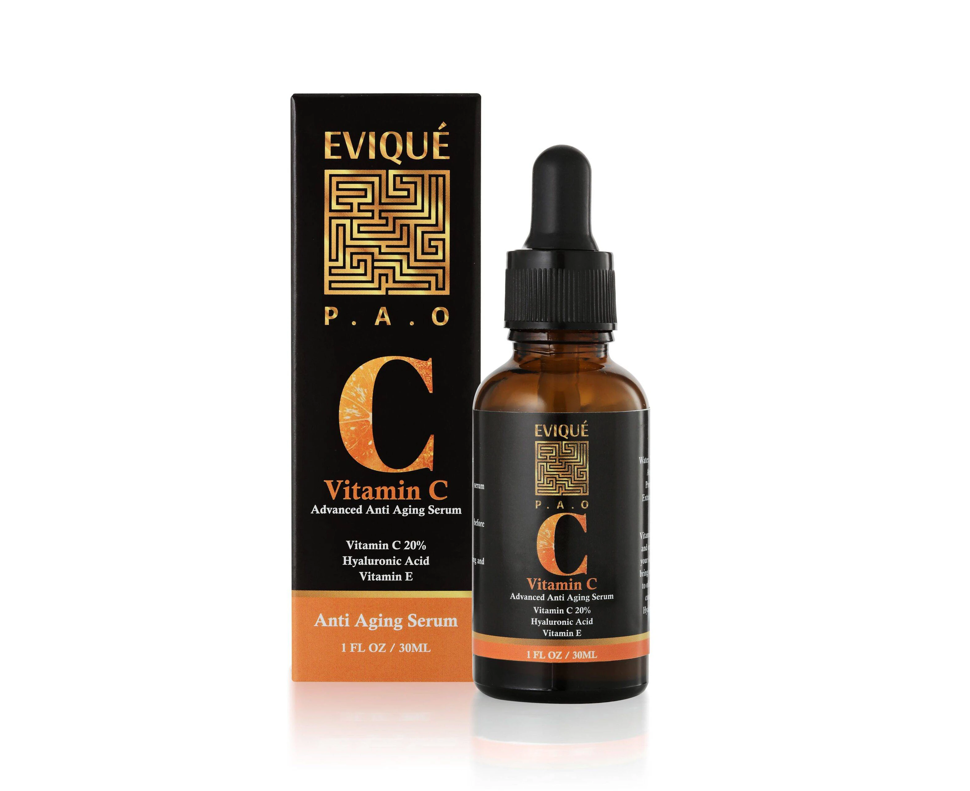 Evique Pure Vitamin C Serum with Hyaluronic Acid | Skin Brightening Serum for Face with 20%  Vitamin C |Collagen Boost | 1 x 30ml