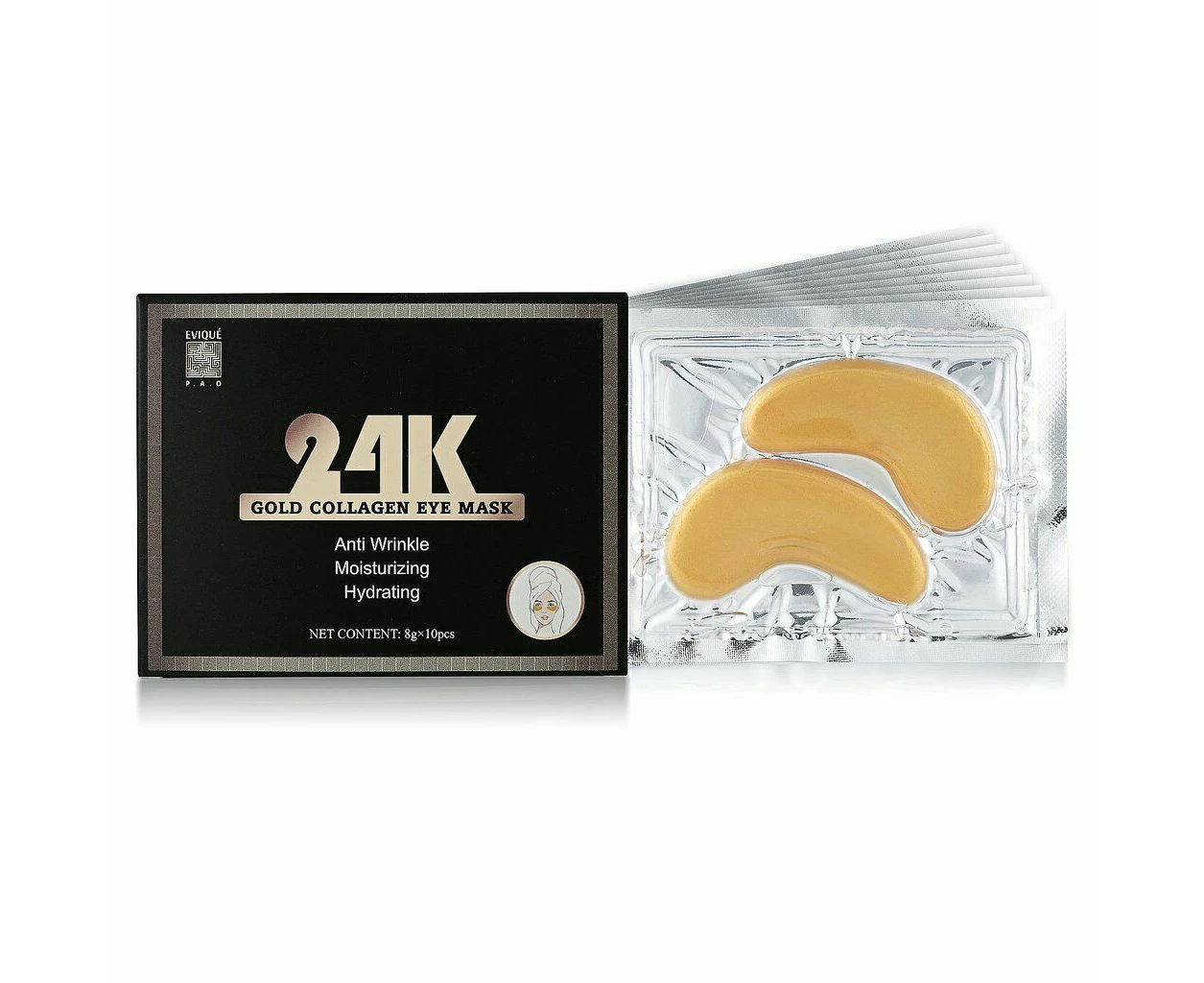 Evique x 10- 24k Gold Collagen eye mask Natural Under Eye Gel Patches - Anti-ageing Reduce Puffiness Dark Circles & Wrinkles