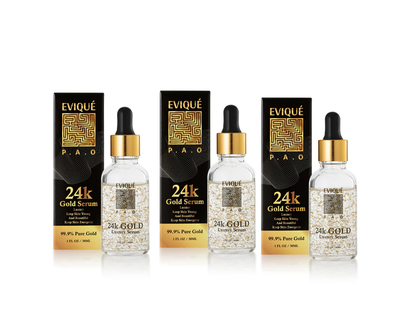 Evique Advanced 24k Gold Serum with Hyaluronic Acid + Vitamin C + E Anti-Aging Facial Boost 3 x30ml