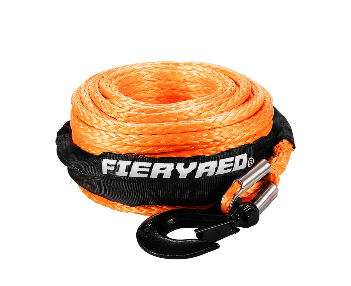 FIERYRED Synthetic Winch Rope 10MM x 30M Dyneema SK75 Tow Recovery Rope Orange 4WD