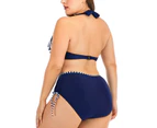sunwoif Plus Size Women Padded High Waist Halter Bra Bikini Set Swimwear Swimsuit - Multicolour
