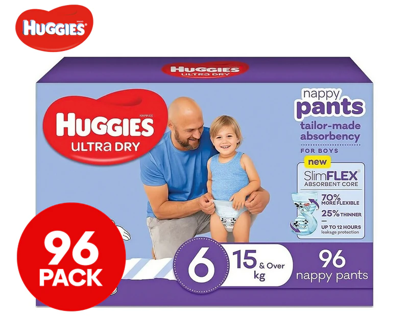 Huggies Boys' Size 6 15kg & Over Ultra Dry Nappy Pants 96pk