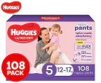 Huggies Girls' Size 5 12-17kg Ultra Dry Nappy Pants 108pk